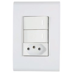 CONJUNTO 4X2 COM 2 INTERRUPTORES SIMPLES 10 A 250 V E 1 TOMADA 2P+T 20 A 250 V  LIZ BRANCO TRAMONTINA
