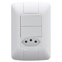 CONJUNTO 4X2 COM 2 INTERRUPTORES PARALELOS 6A 250V E 1 TOMADA 2P+T 10A 250V BRANCO