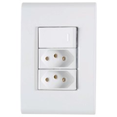 CONJUNTO 4X2 COM 1 INTERRUPTOR SIMPLES 10 A 250 V E 2 TOMADAS 2P+T 10 A 250 V LIZ BRANCO TRAMONTINA