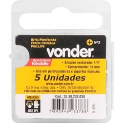 JOGO BITS PHILLIPS COM 5 PECAS ENCAIXE 1/4 N2 X 38MM