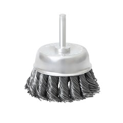 ESCOVA DE ACO CARBONO TIPO COPO 75MM HASTE 6MM COM FIO TORCIDO