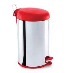 LIXEIRA COM PEDAL TAMPA VERMELHO 05L INOX